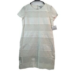 Women's Liz Claiborne White Lace Striped Dress Sz 10 Tea Time Classic Elegance‎